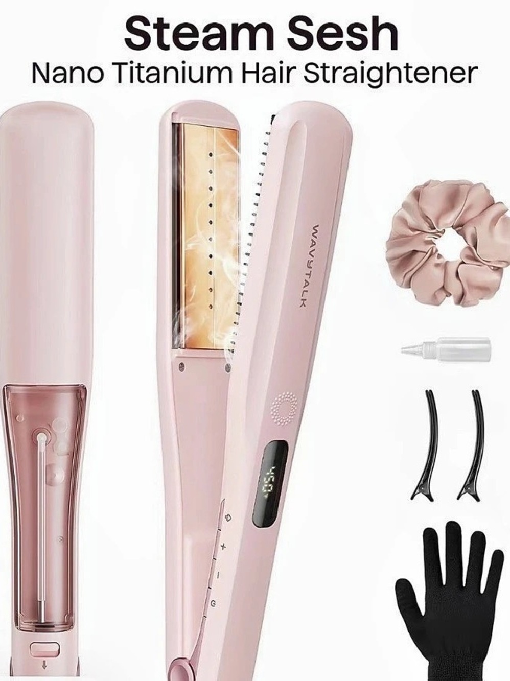 Wavytalk Steam Sesh Nano Titanium Hair Straightener Pink NWT